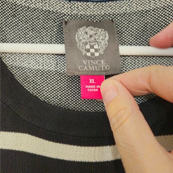 Vince Camuto Sleeveless Midi Bodycon Knit Dress Black/White Allover Print Sz XL - Picture 6 of 7